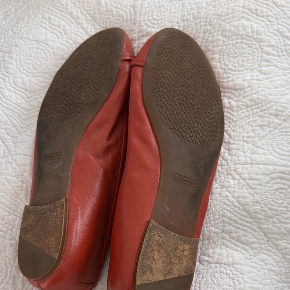 Coach Red Leather Loafers with Gold Accents - Picture 2 of 3